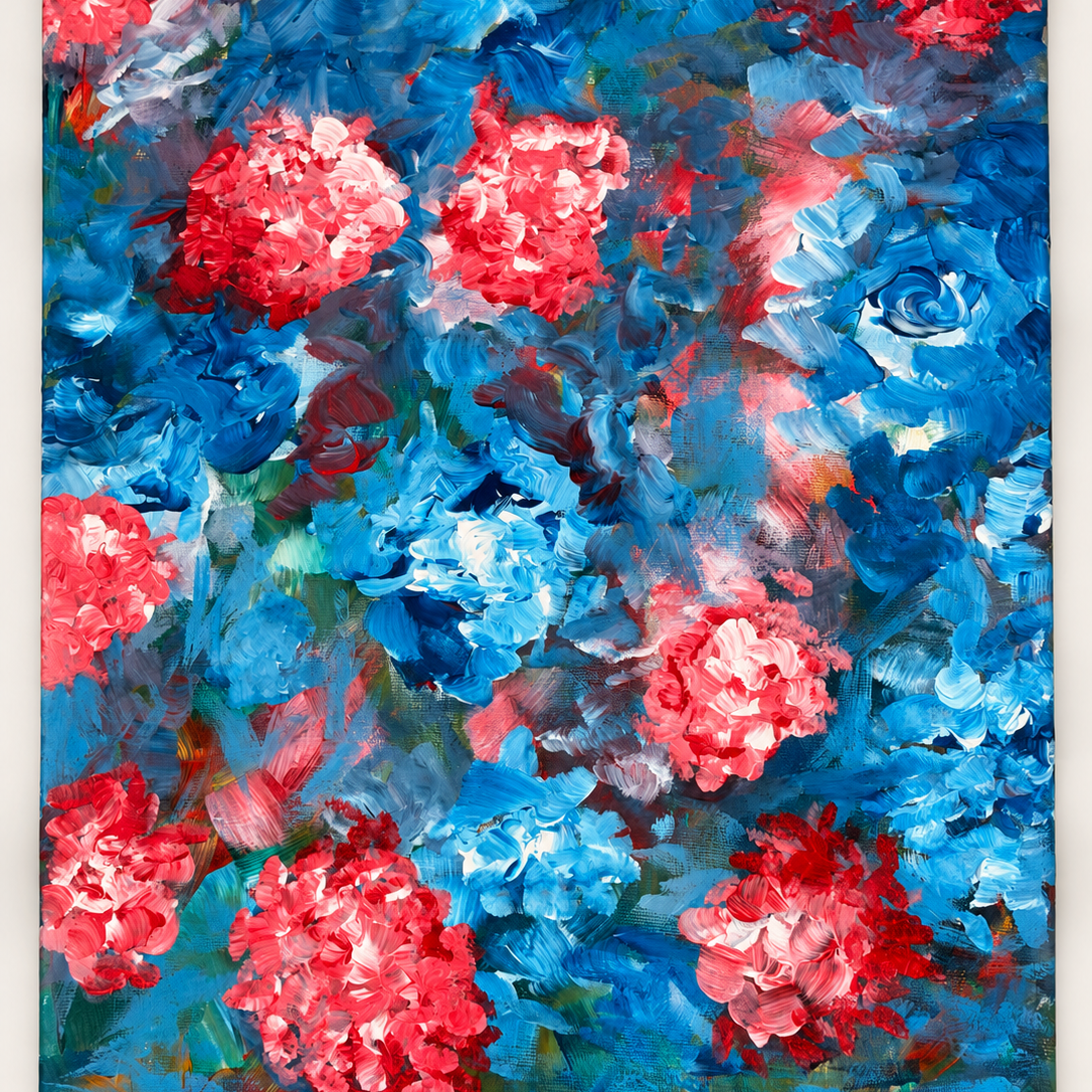 Cat Woods Art Red & Blue hues 2024